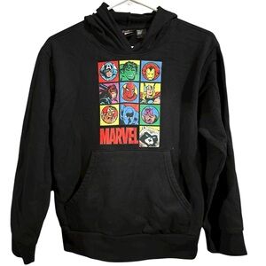 Marvel Black Hoodie with Colorful Character Grid NWOT
